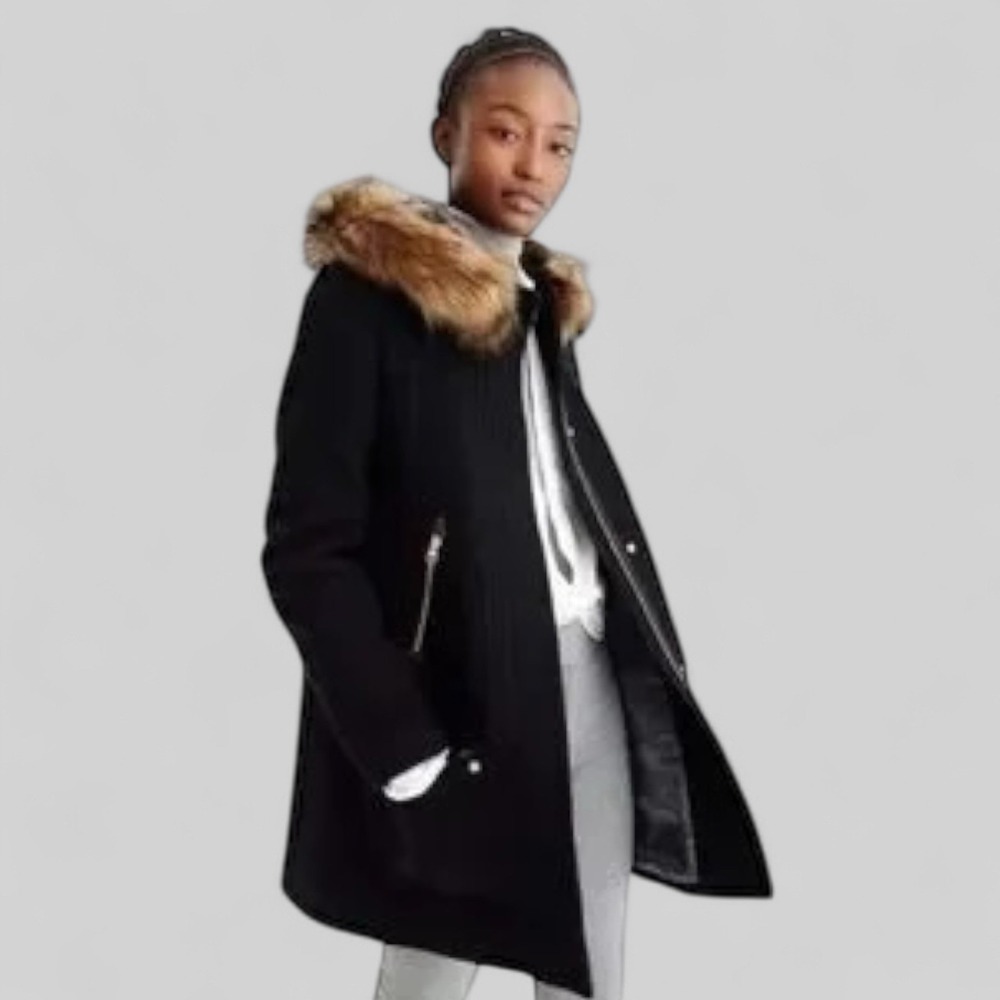 J. Crew Chateau Parka  Stadium Coat Wool Black Women's Size 6